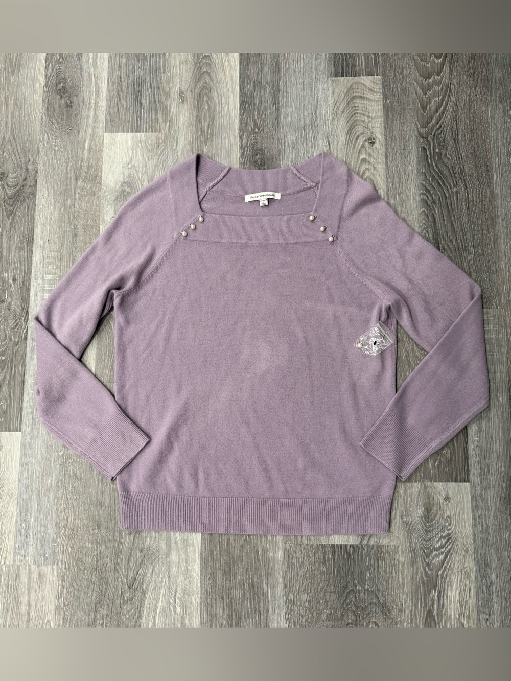 Mercer Street Women's Soft Lavender Knit Sweater with Delicate Pearl Detail M
